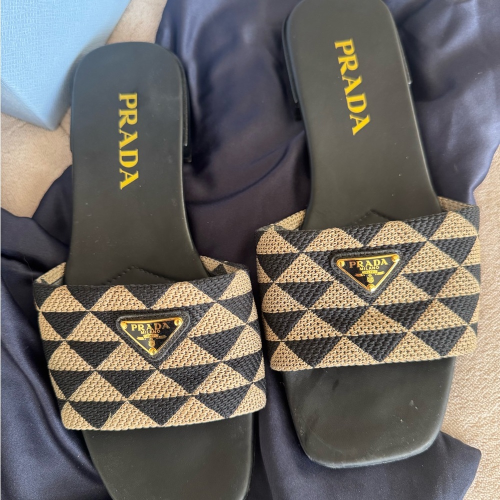 Prada Black and Tan Geometric Sandals
